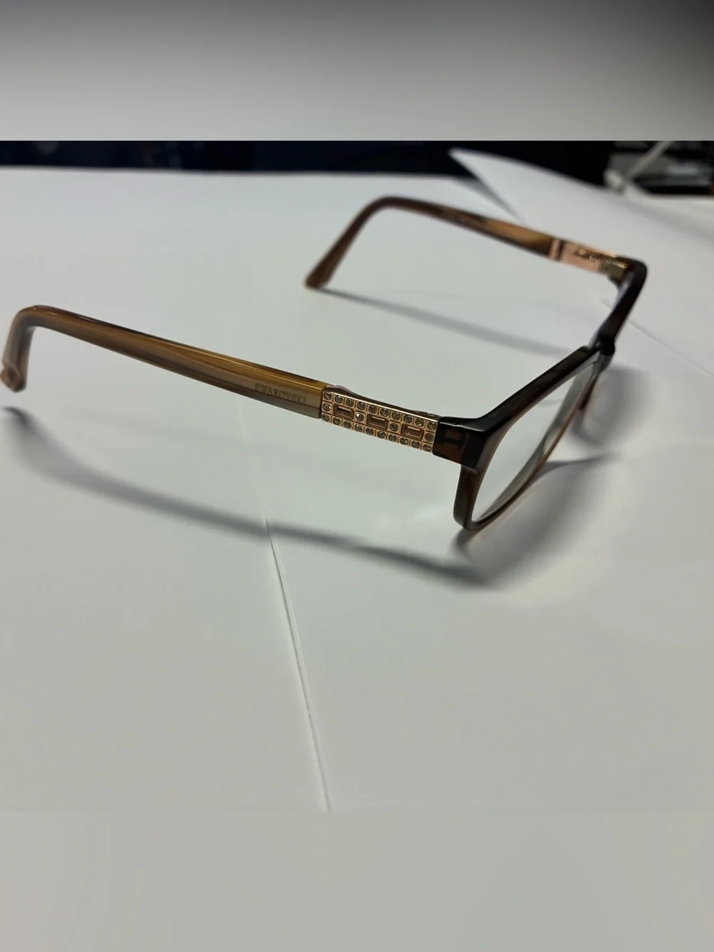 Swarovski Brown Rectangular Glasses with Decorative Crystal Temple